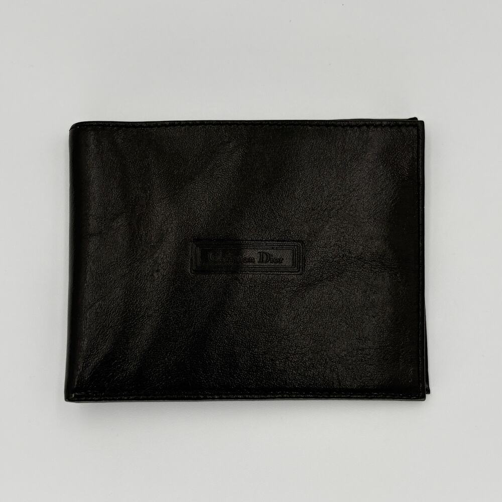 Vintage Christian Dior Black Leather Bifold Wallet Debossed Box Logo Men's